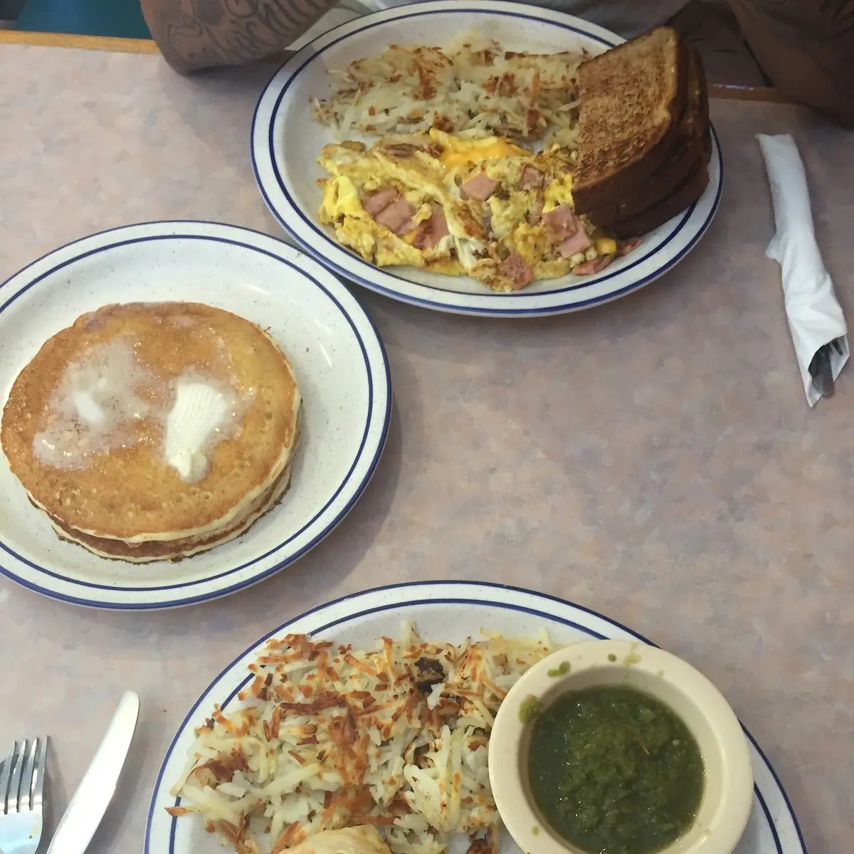 Pancakes and Breakfast Burrito
