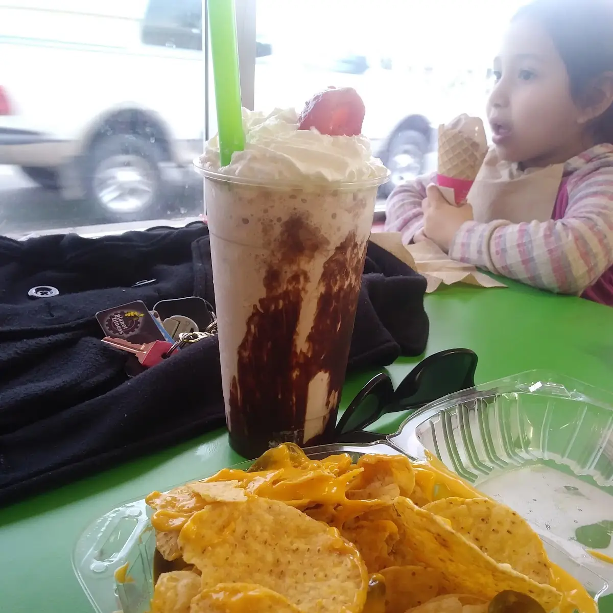 Nachos with Cheese and a Chocolate Shake