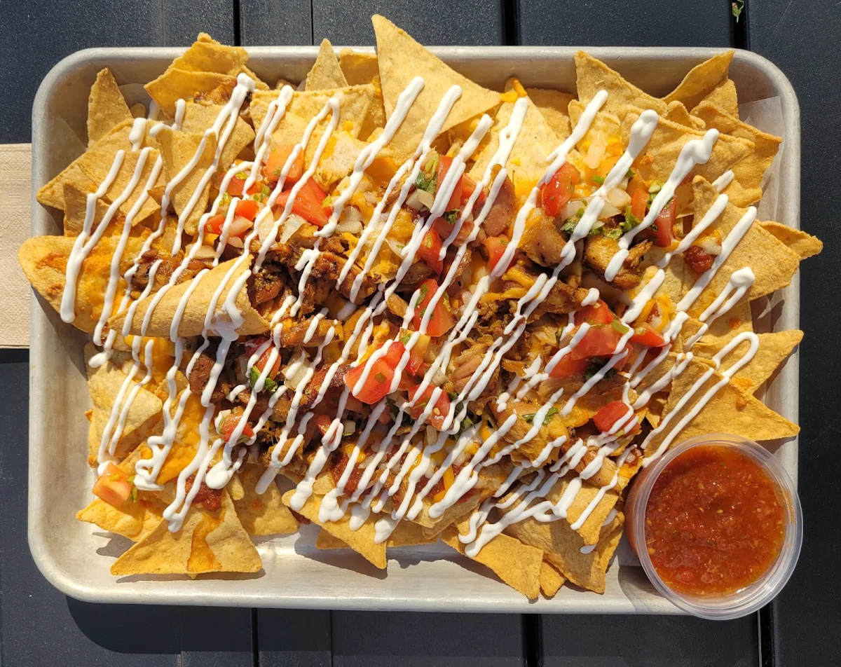 Nachos with Smoked Chicken, Overflow Brewing Company