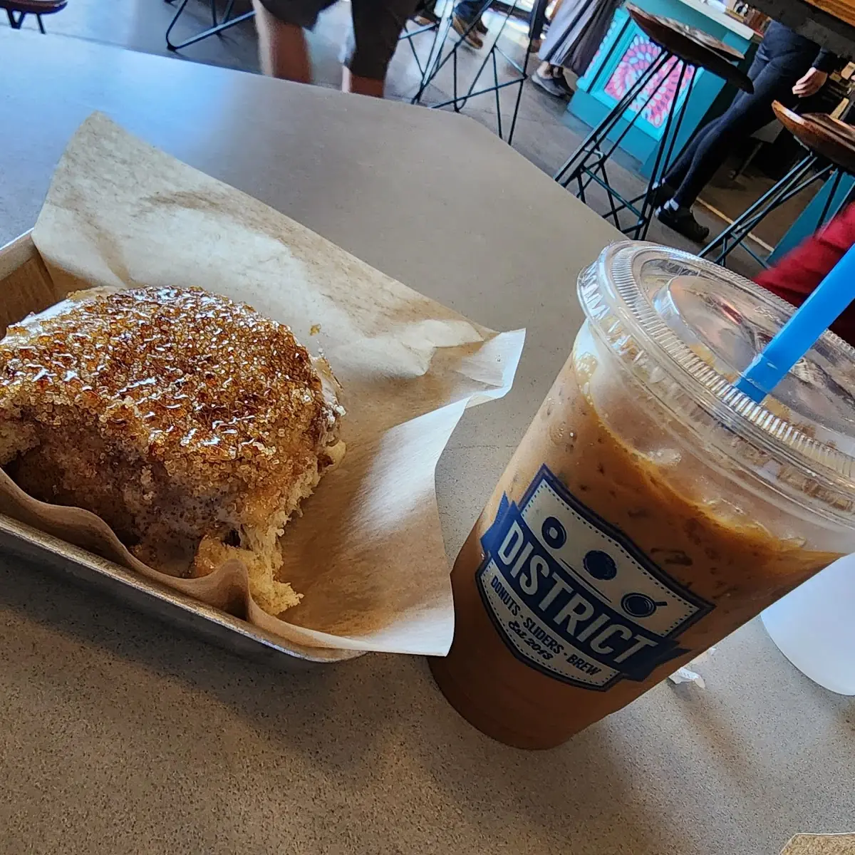 Cinnamon Roll and Iced Coffee