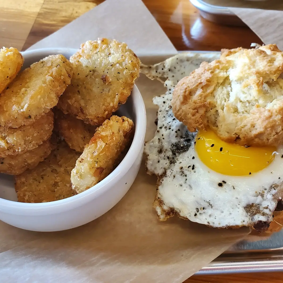 Miso Praline Bacon & Sunny Side Up Egg Biscuit