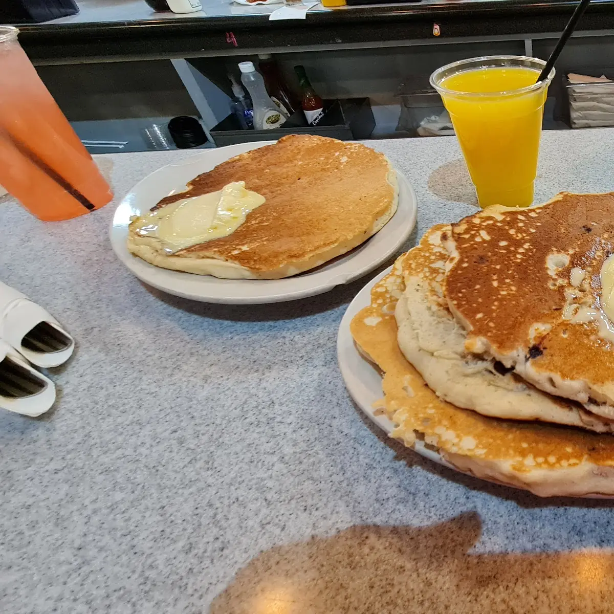 Blueberry Pancakes Scrapple and Egg