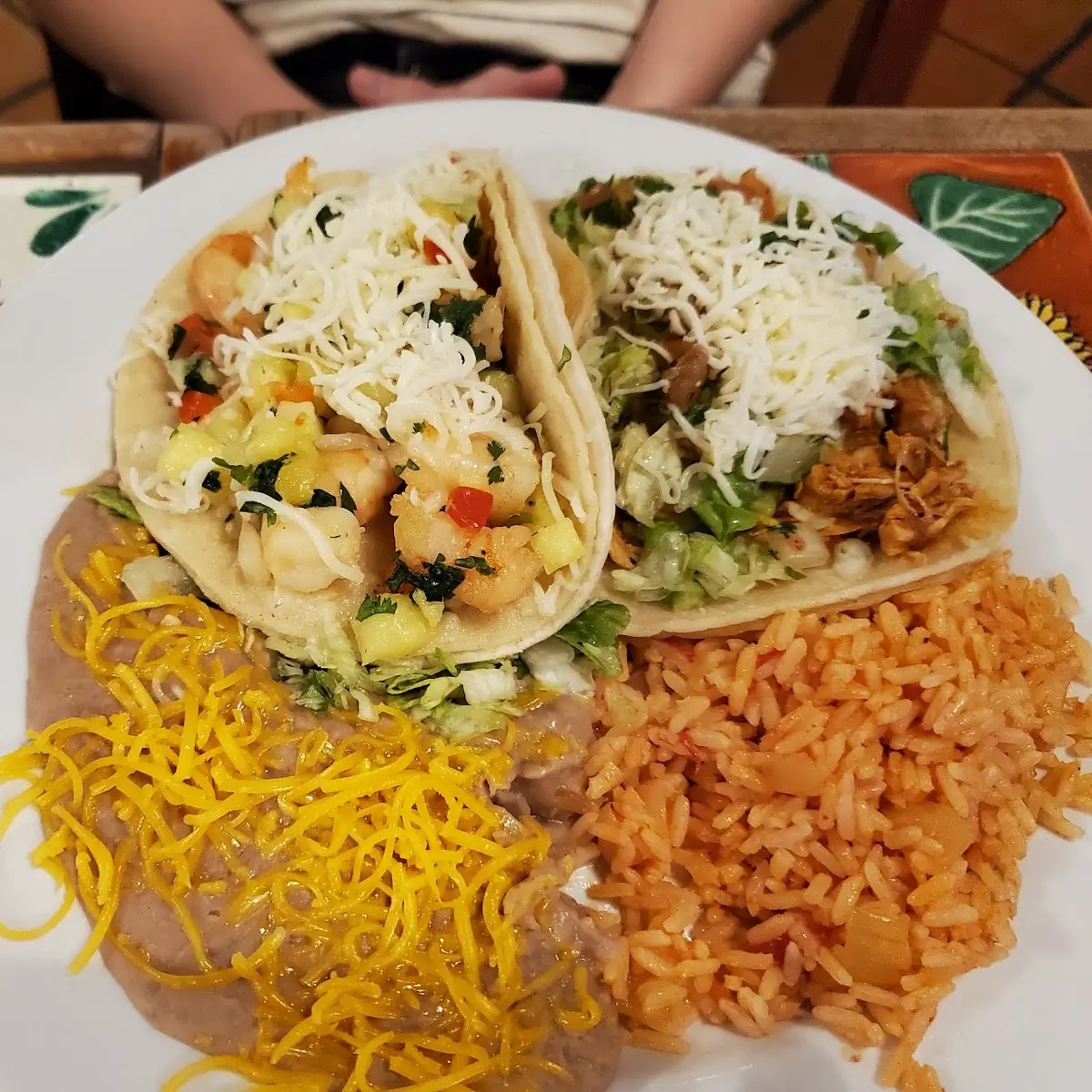 Shrimp Taco and Barbacoa Taco