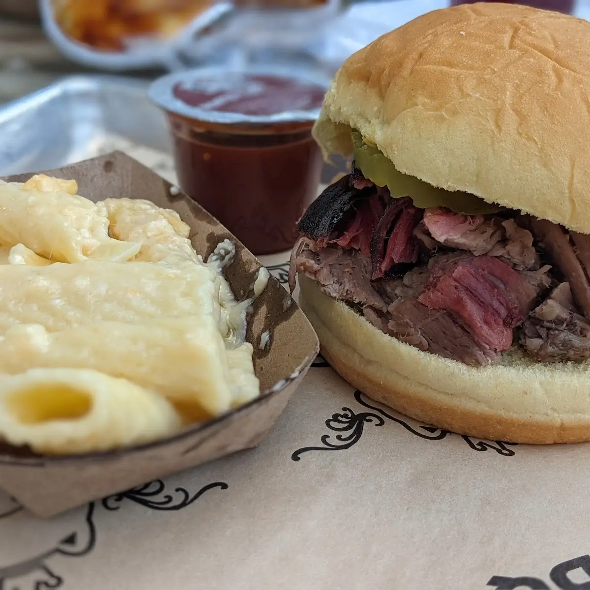 Pulled Pork Sandwich and Mac and Cheese