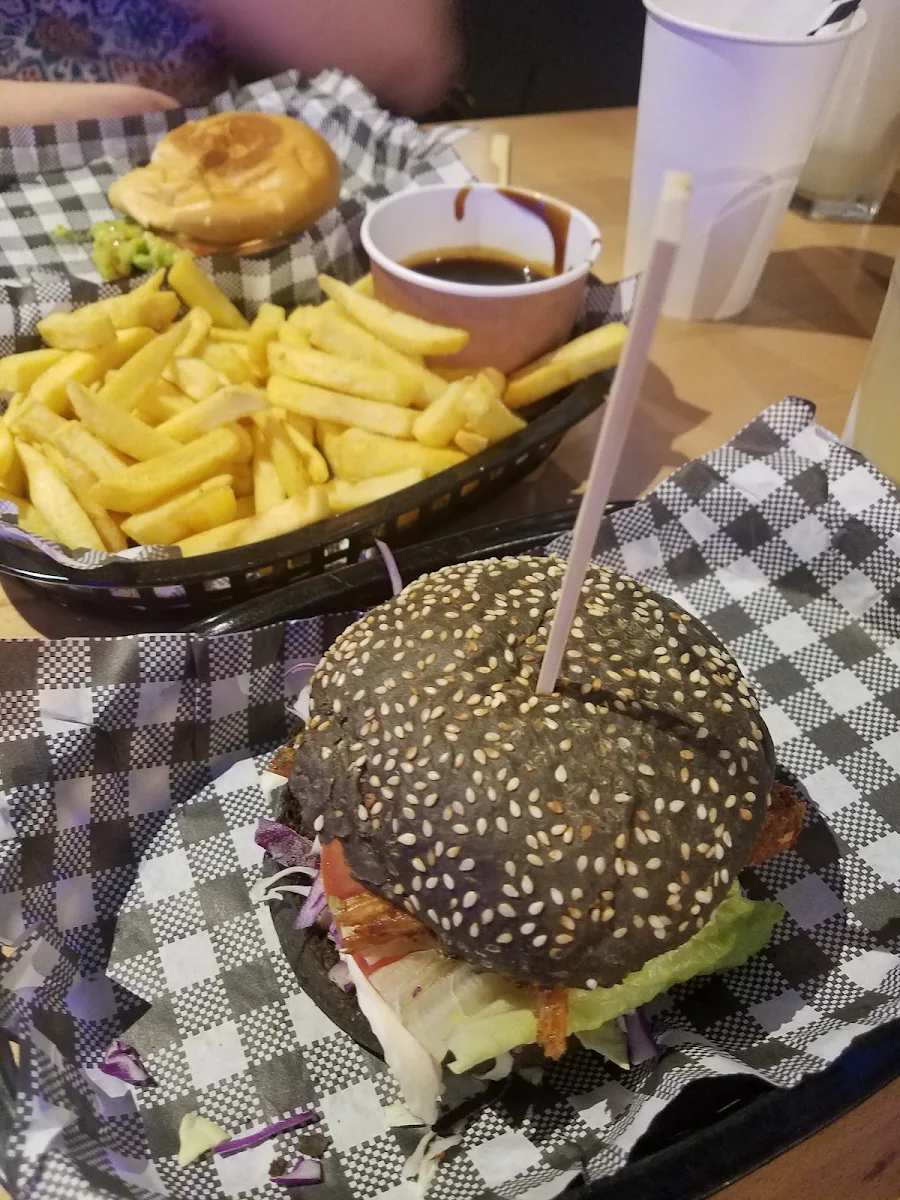 Shrimp Burger with Charcoal Bun