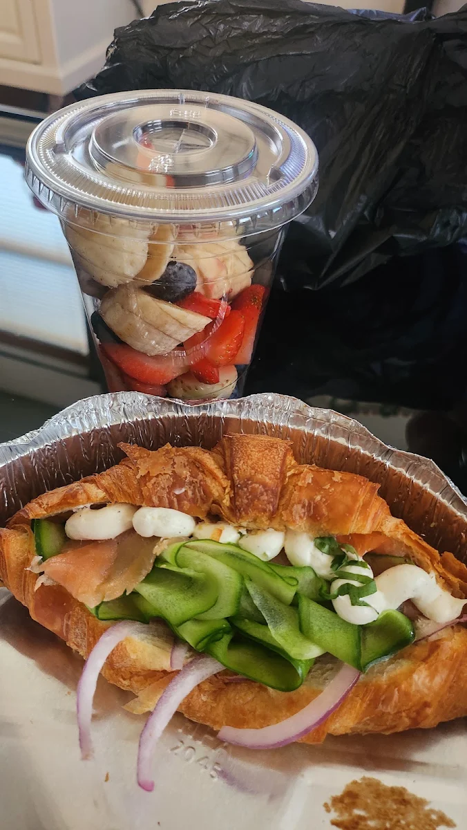 Salmon Croissant and Fruit Cup