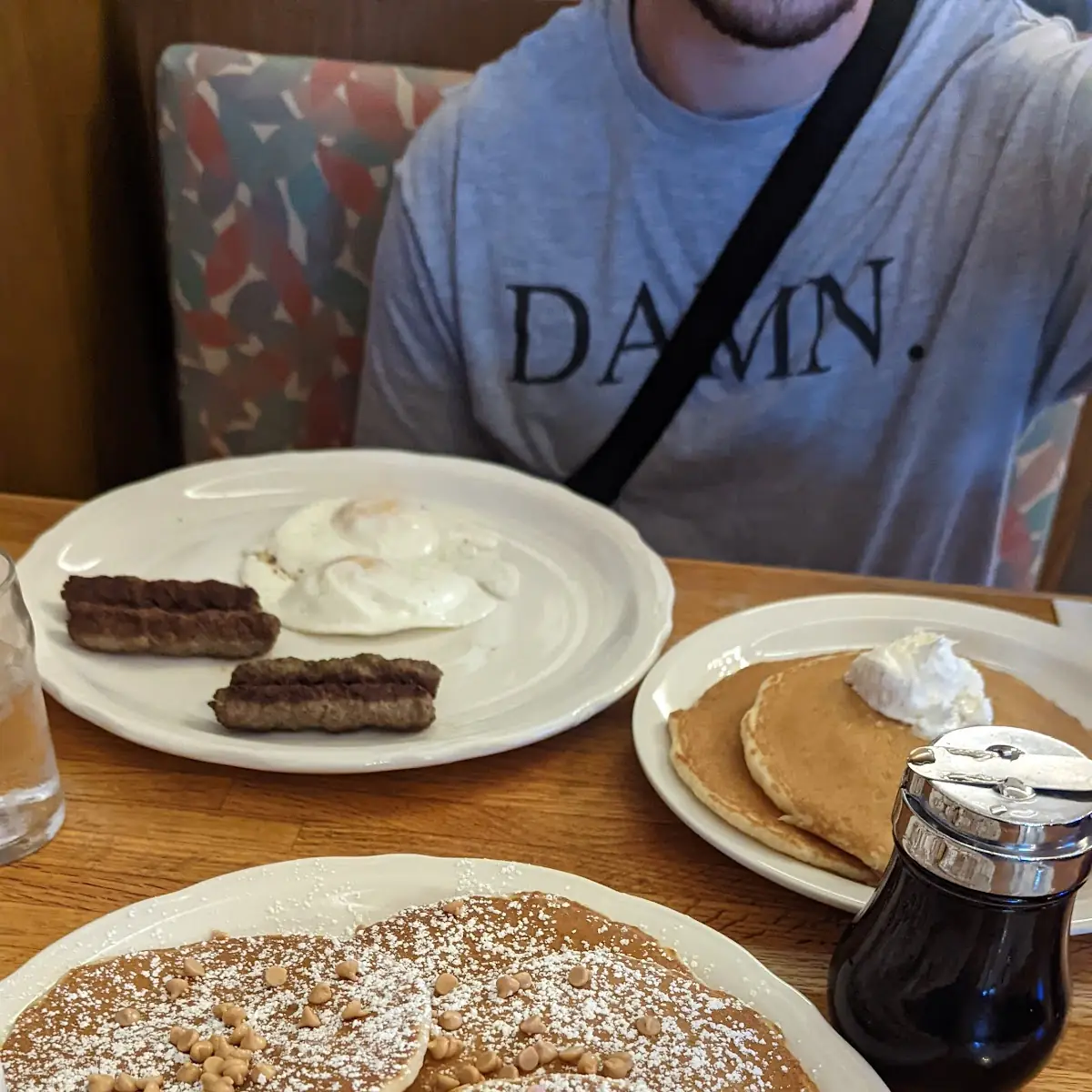 Chocolate Chip Pancakes with Eggs