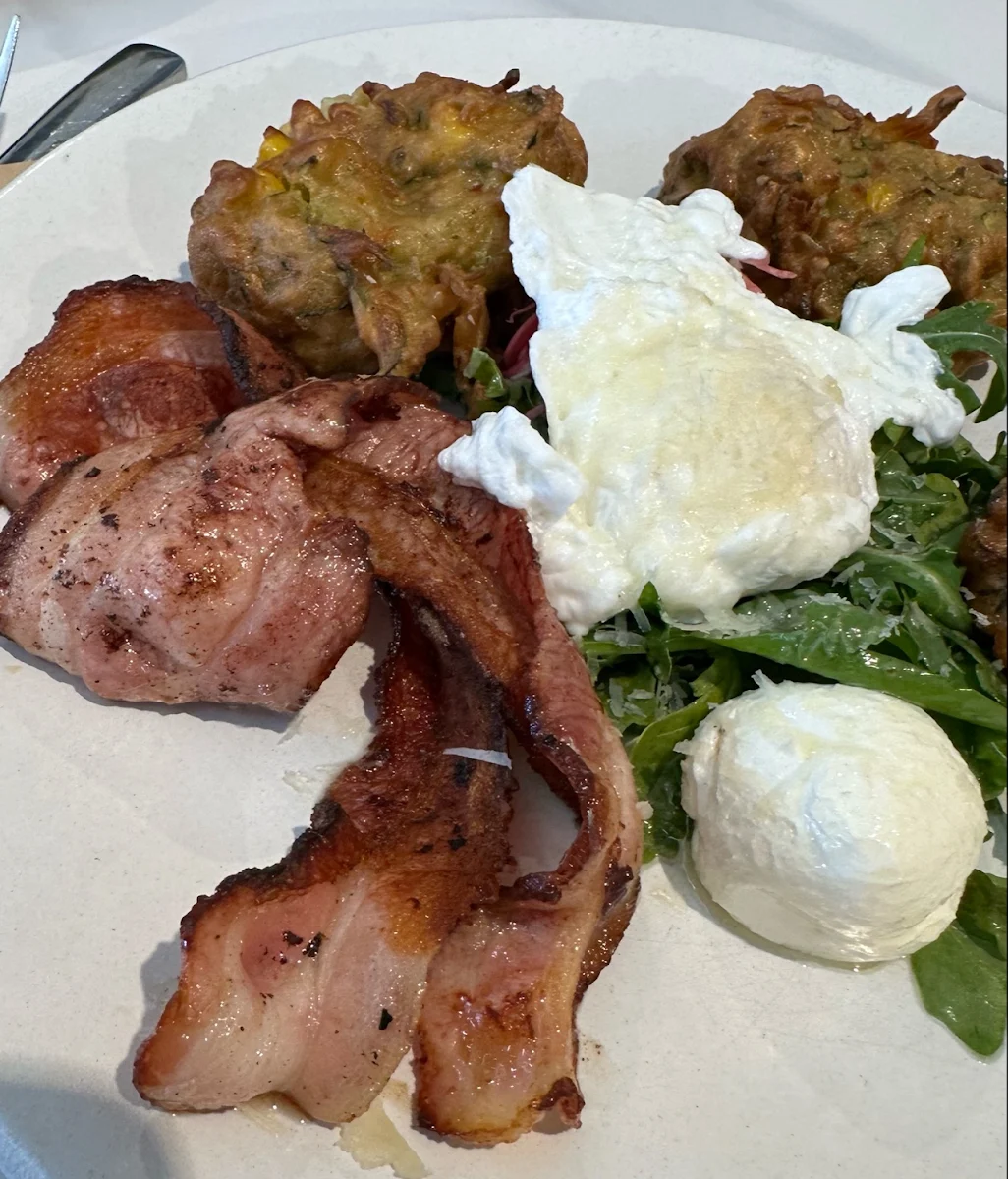 Corn Fritters with Poached Eggs, Finn & Bickley's