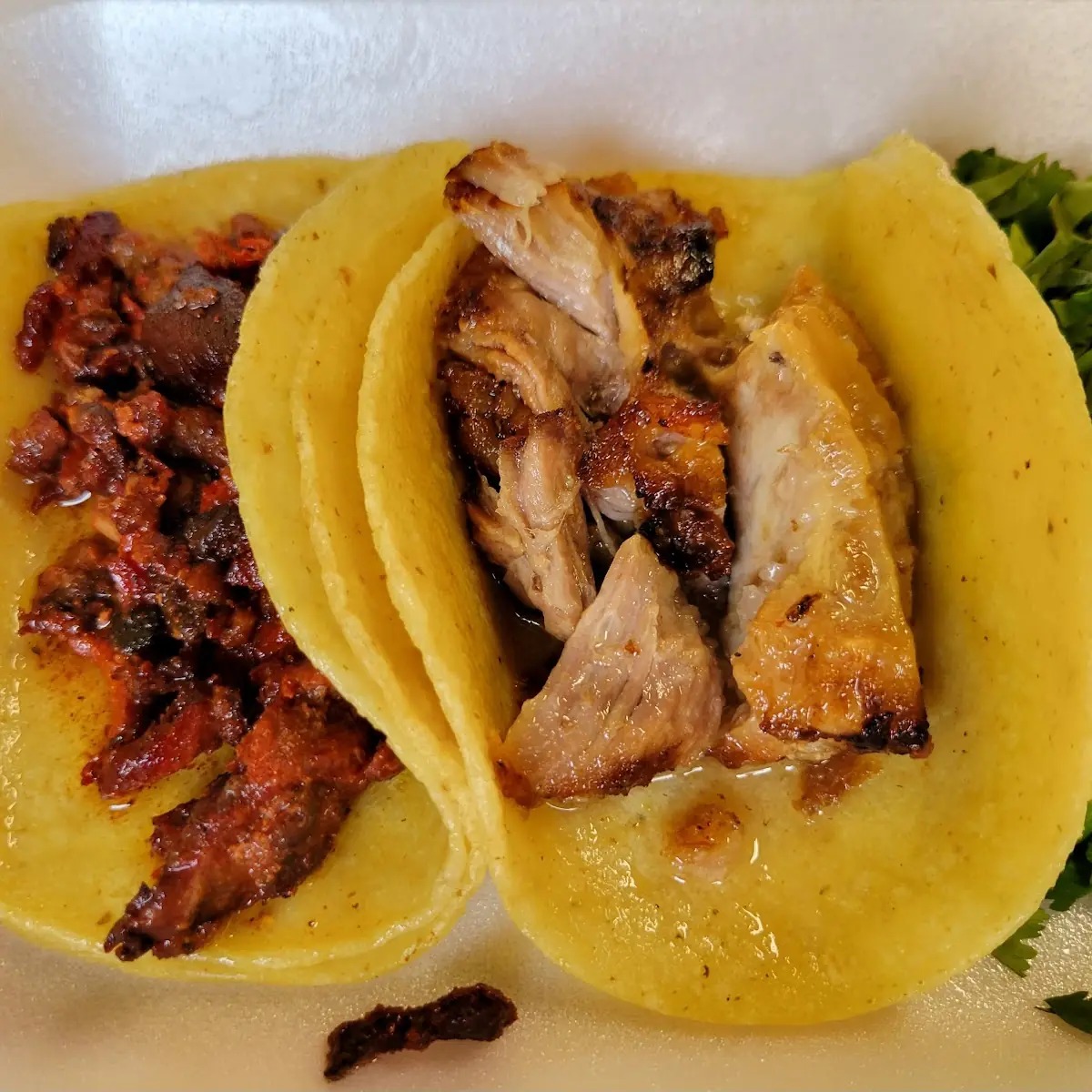 Al Pastor Taco and Carnitas Taco