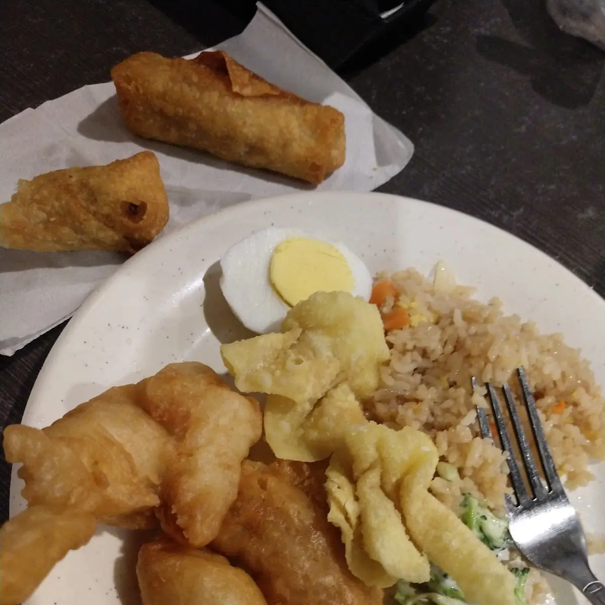 Fried Rice Sweet and Sour Chicken Egg Rolls and Crab Rangoon