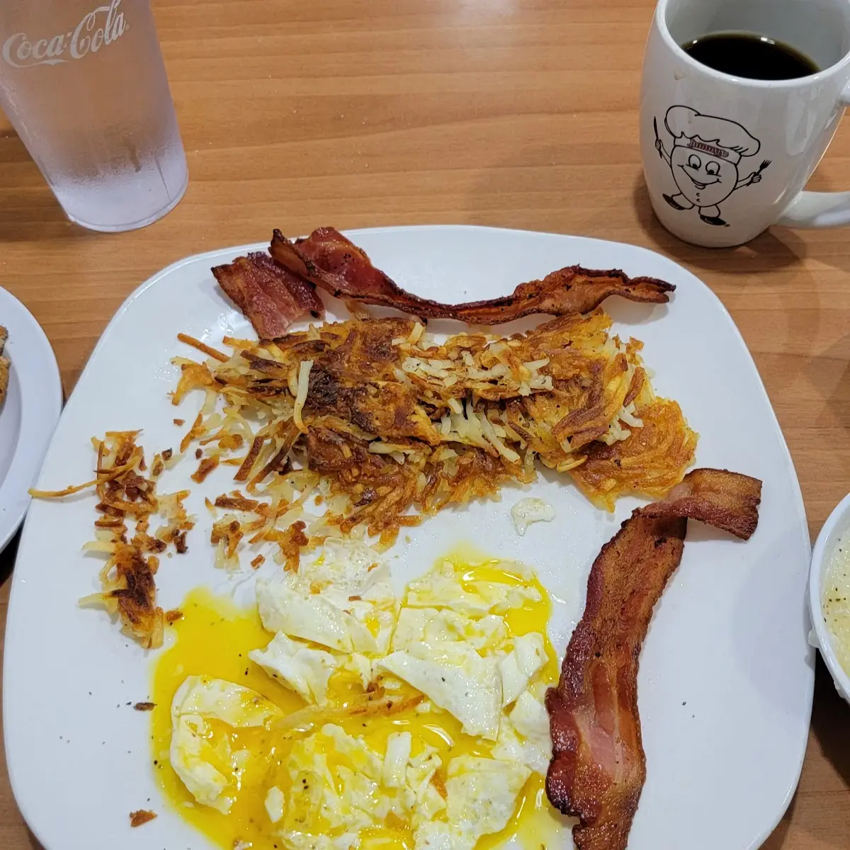 Eggs Bacon Hash Browns Wheat Toast Side Order Grits Coffee
