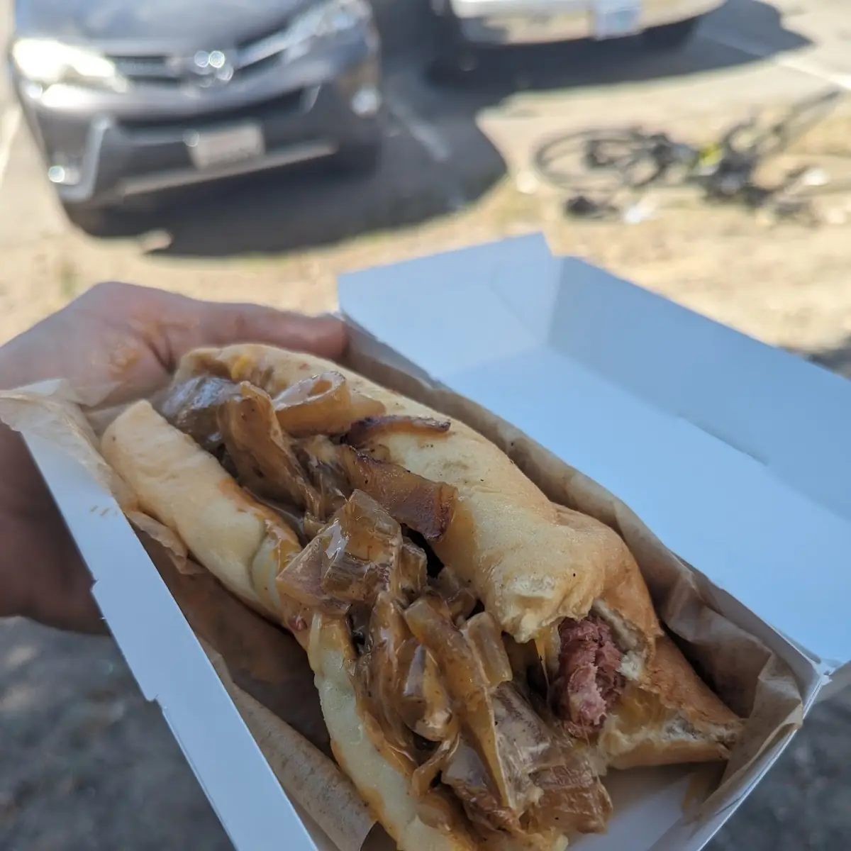 Elk Sausage Roll with Grilled Onions