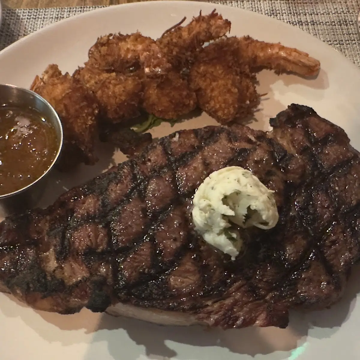 Ribeye with Coconut Shrimp