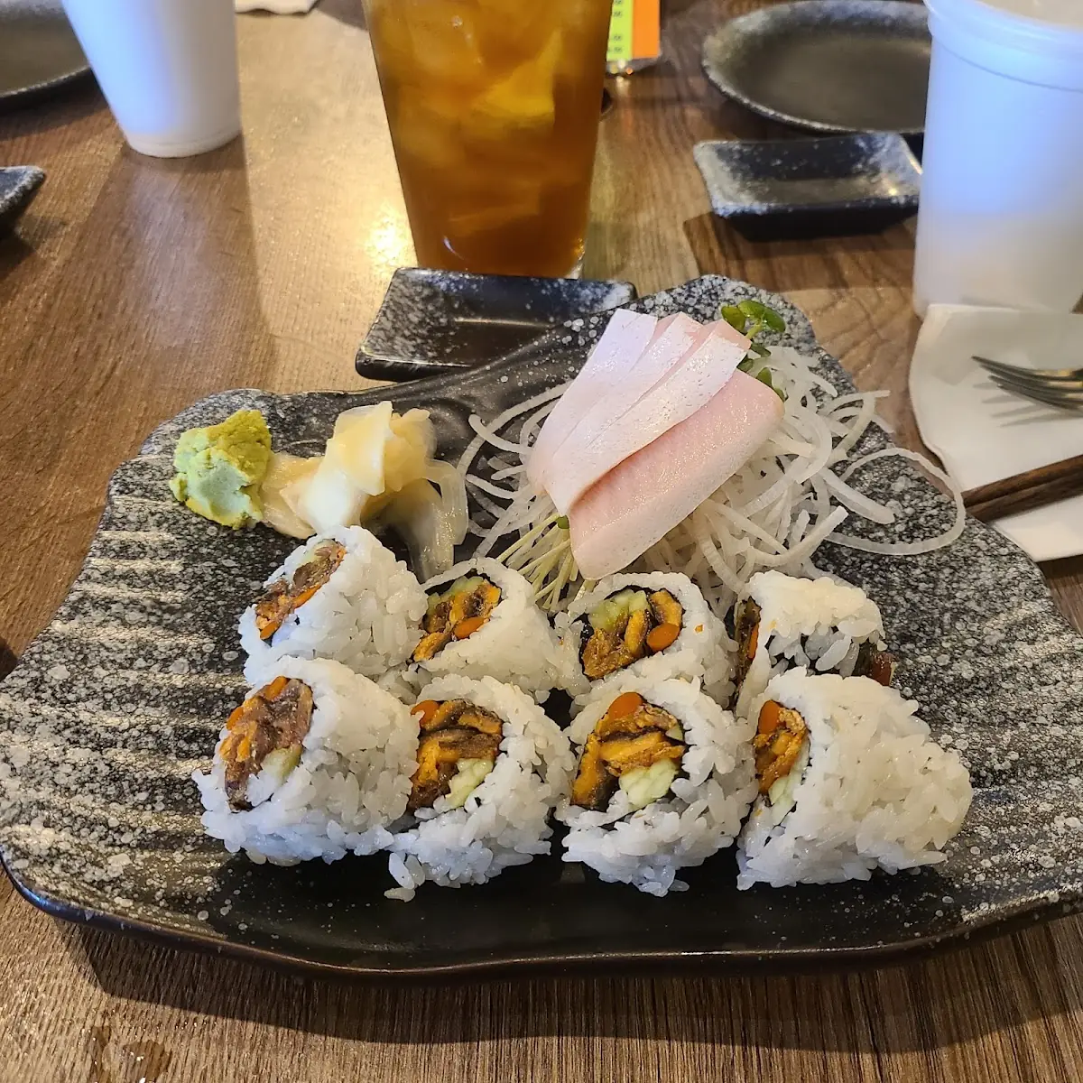 Salmon Skin Roll and Hamachi Sashimi