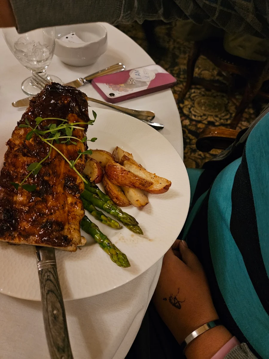 Ribs Roasted Potatoes and Asparagus, Grant Hall Dining Room & Lounge