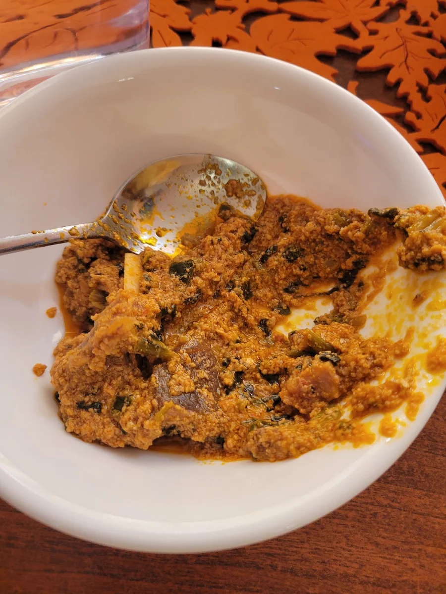 No Meat Egusi Stew Combo w Pounded Yam, The Suya Spot Scarborough