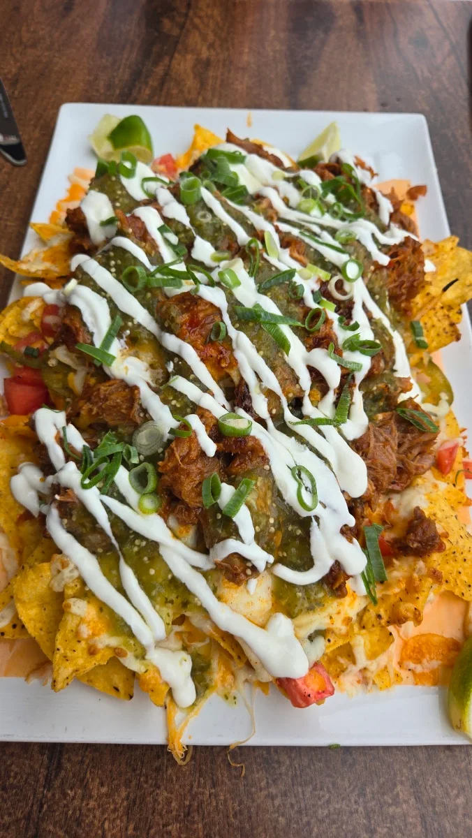 Fresh Nachos with Warm Korean Corn Cheese Green Chili Salsa Lime & Sour Cream GC V NF, Mercer Kitchen | Beer Hall