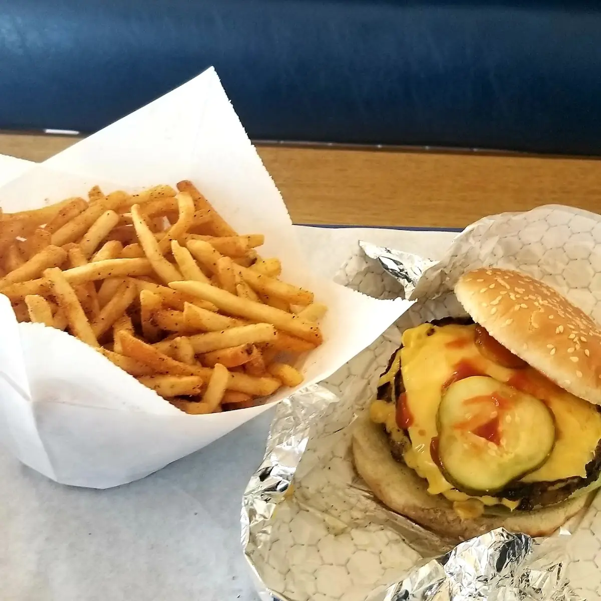 Double Cheese Burger and Garlic Fries