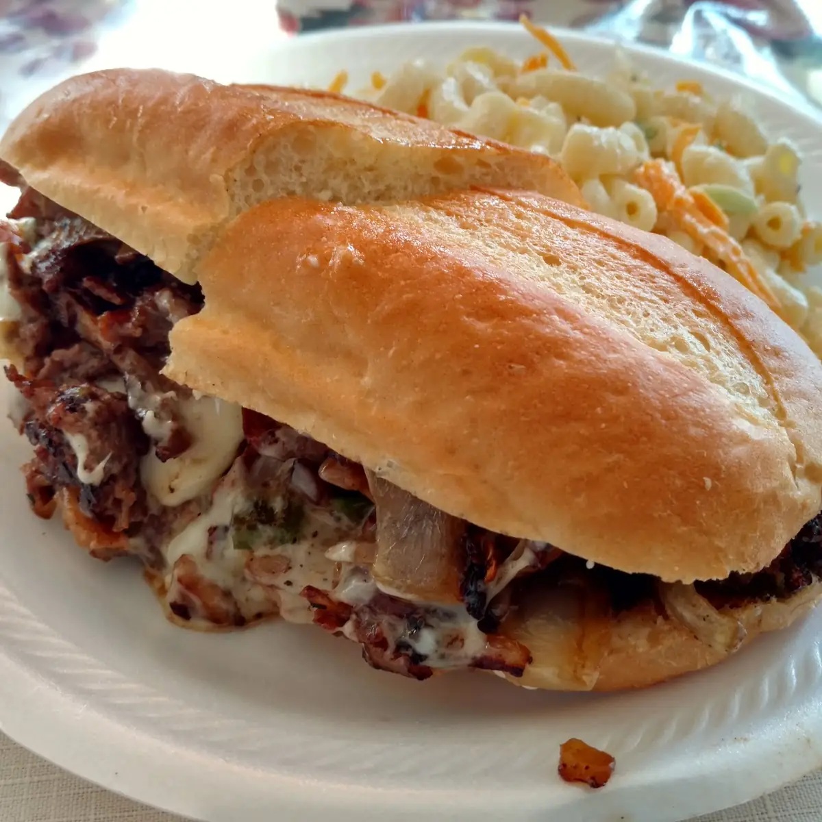 Philly Cheese Steak with Macaroni Salad
