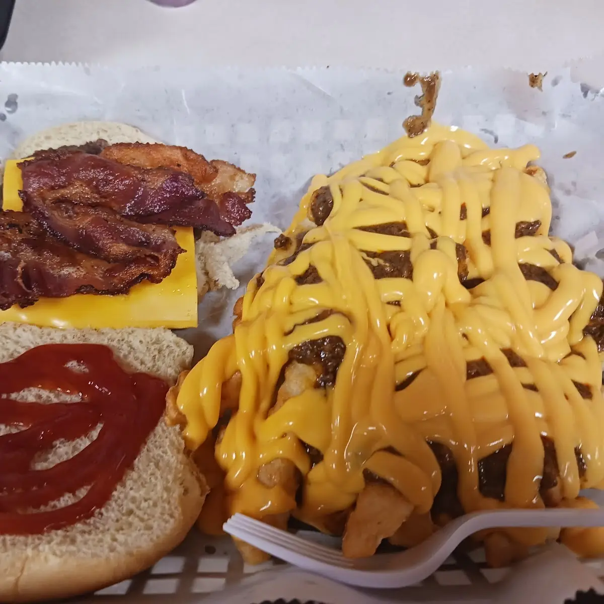 Bacon Cheeseburger and Chili Cheese Fries