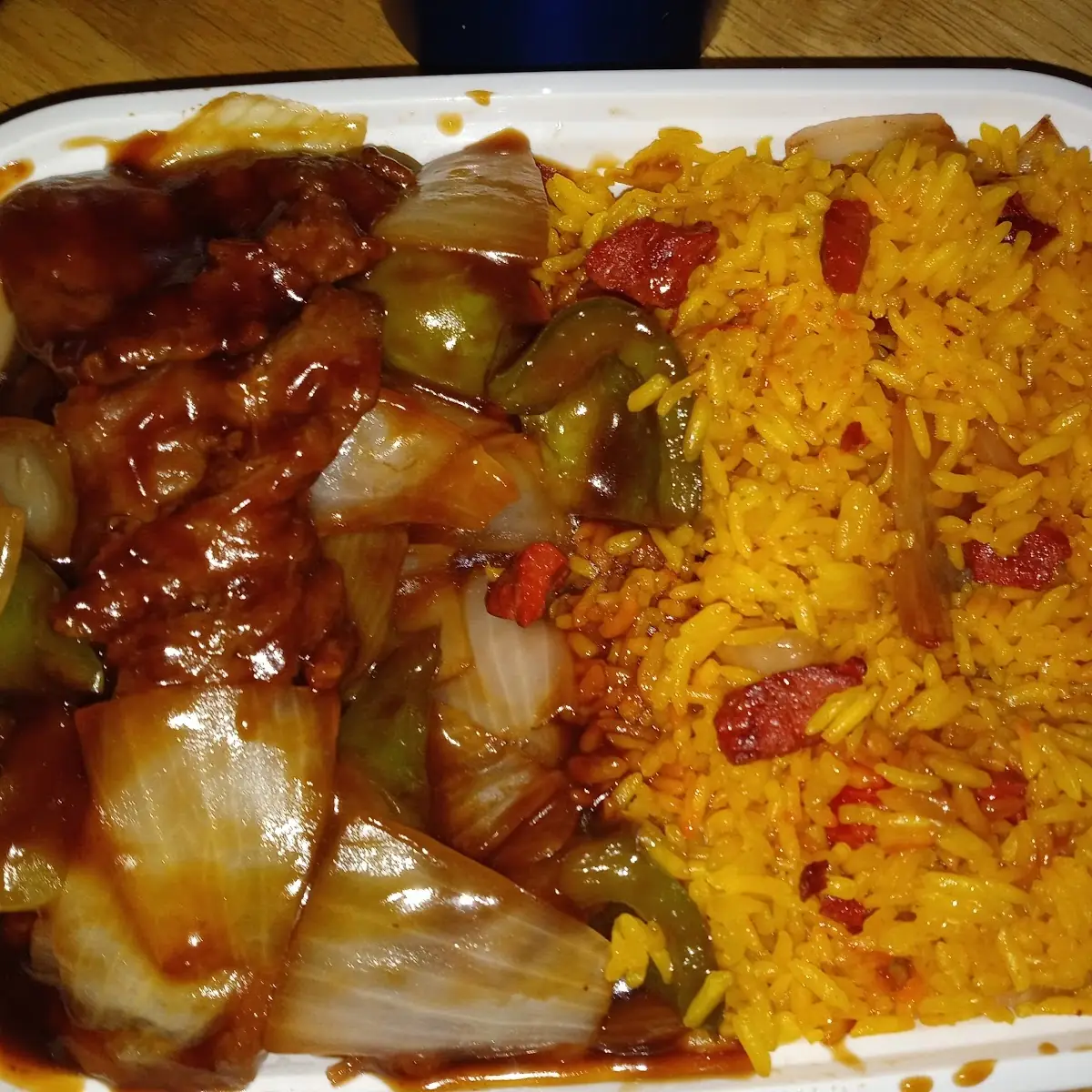 Pepper Steak w Onion and Fried Rice