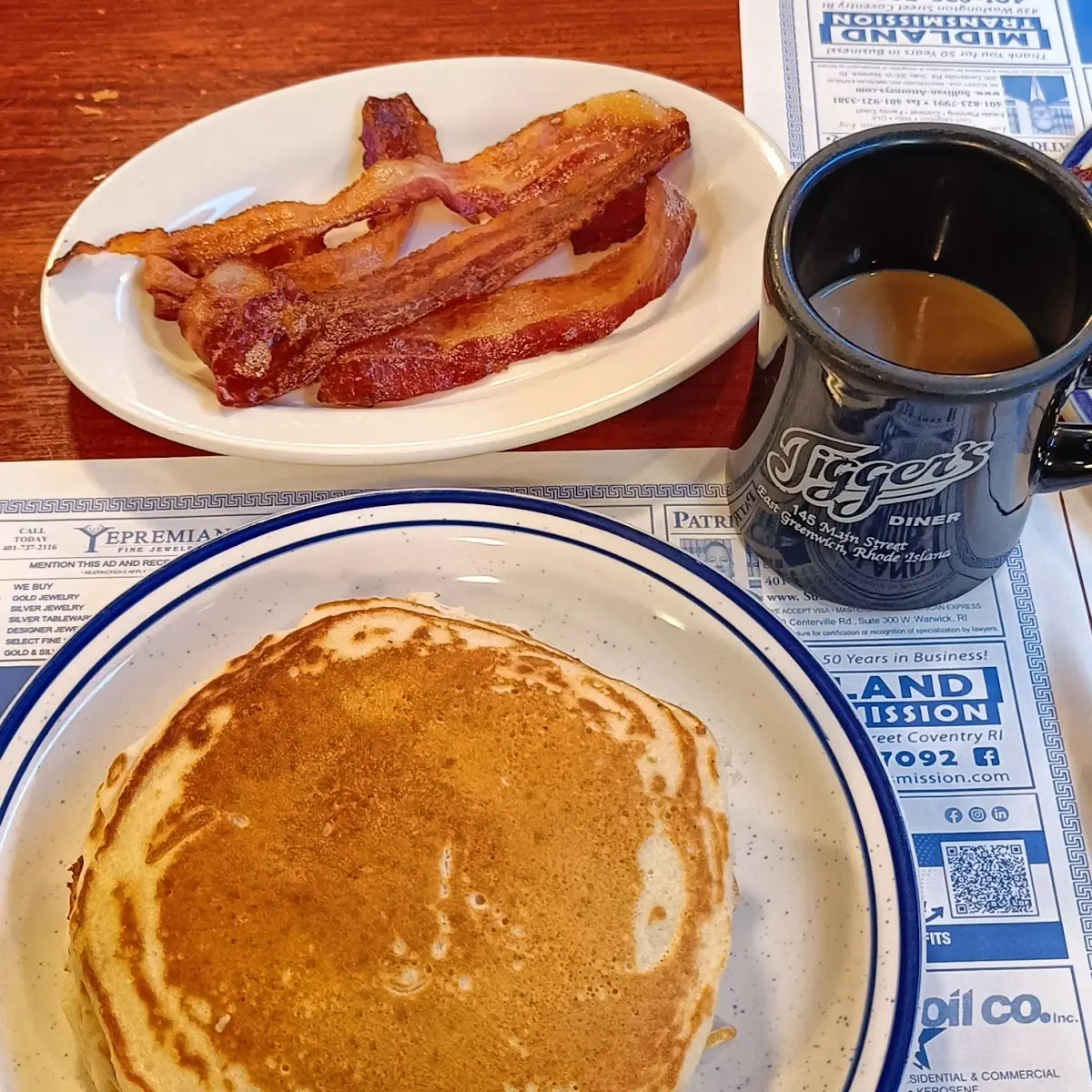 2 Large Eggs Maple Bacon Buttermilk Pancake
