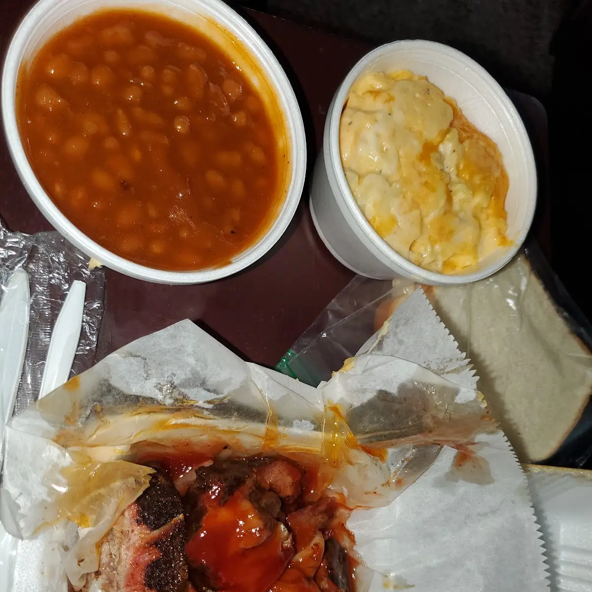 Small Rib Tips Mac and Cheese BBQ Baked Beans