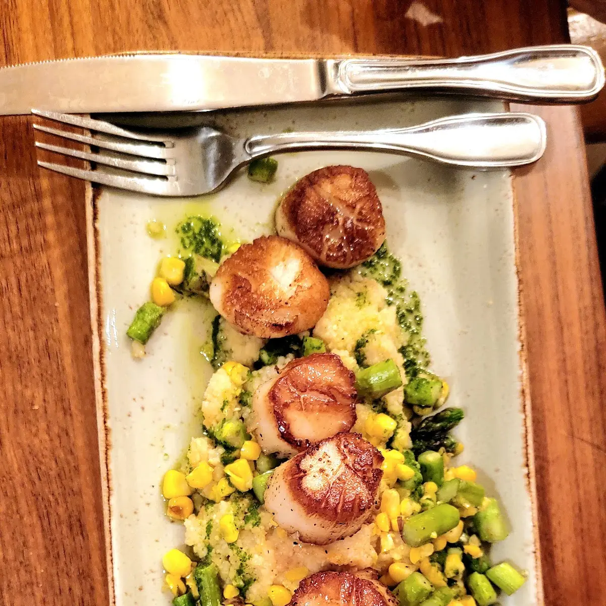 Pan Seared Sea Scallops on Goat Cheese Grits