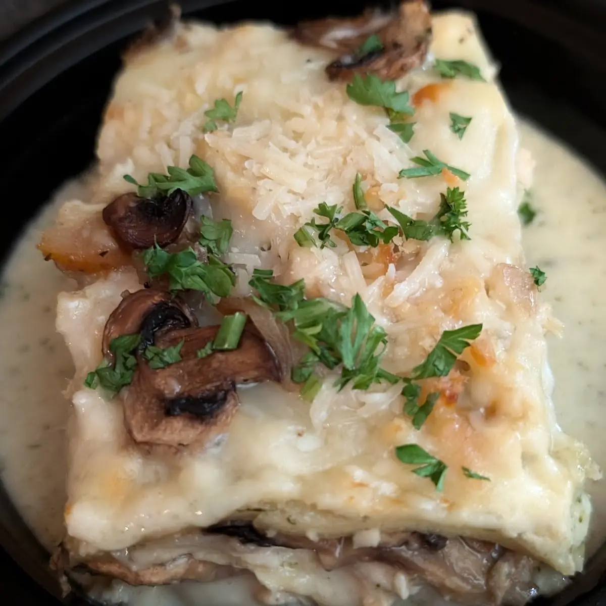Mushroom Pesto Chicken Lasagna
