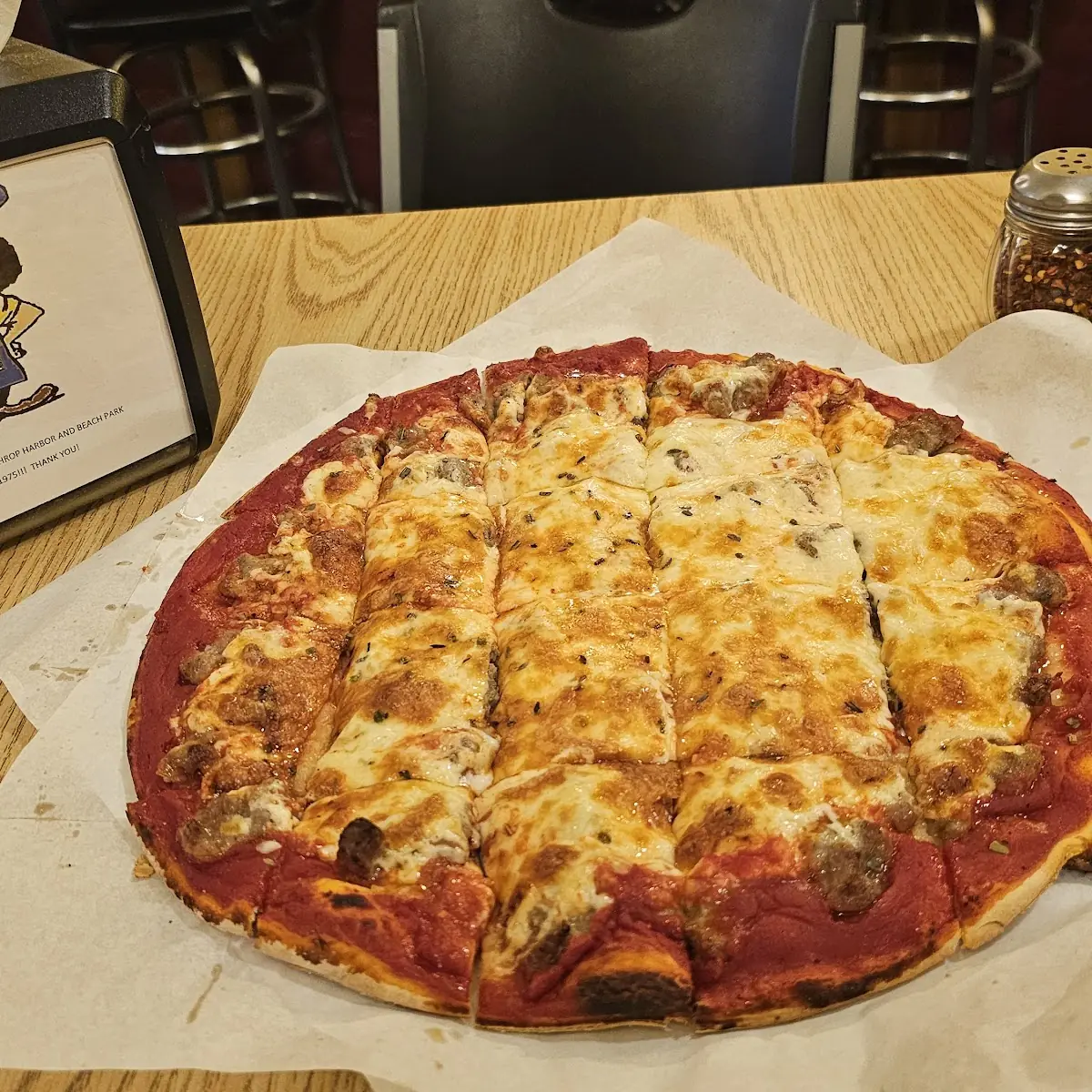 Thin Crust Cheese Sausage Pizza