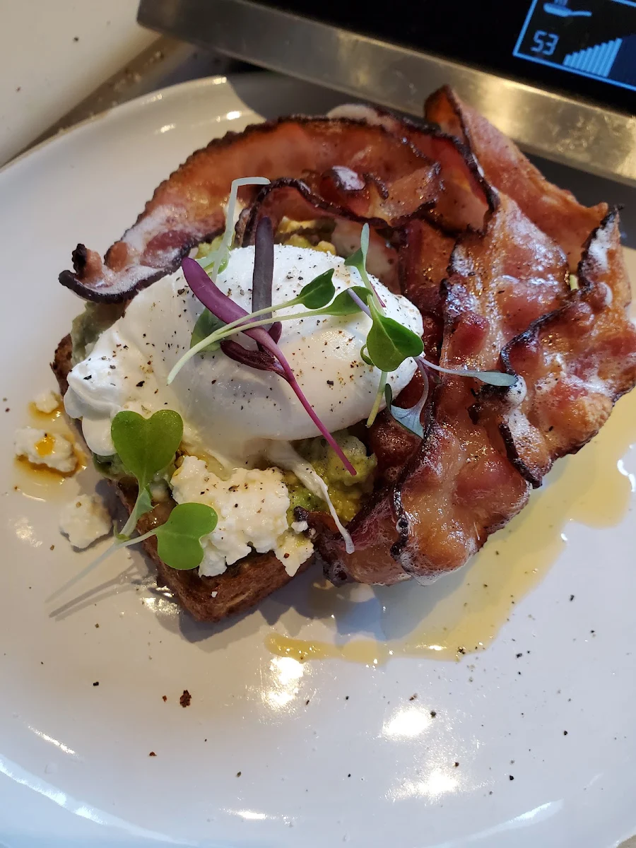 Smashed Avocado with Bacon and Poached Egg