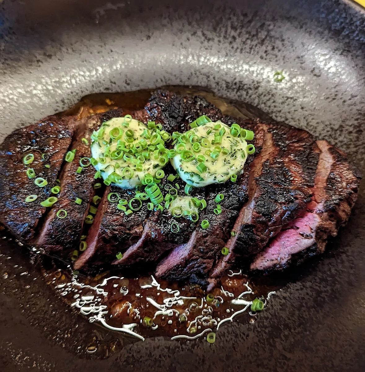 Sticky Black Label Pork Chop Balsamic and Caper Butter Sauce, Bright Tank Brewing Co