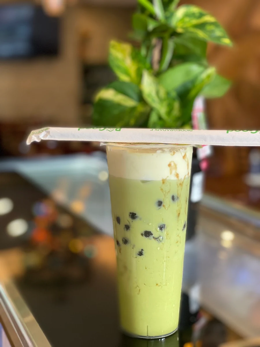 Matcha Milk Tea with Black Pearls, Pho Bui Vietnamese restaurant