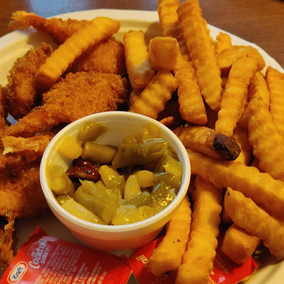 Shrimp Dinner Bean Salad Fries