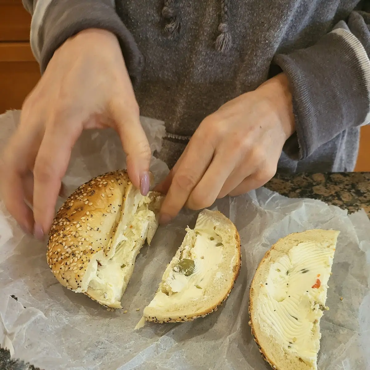 Olive Cream Cheese Bagel