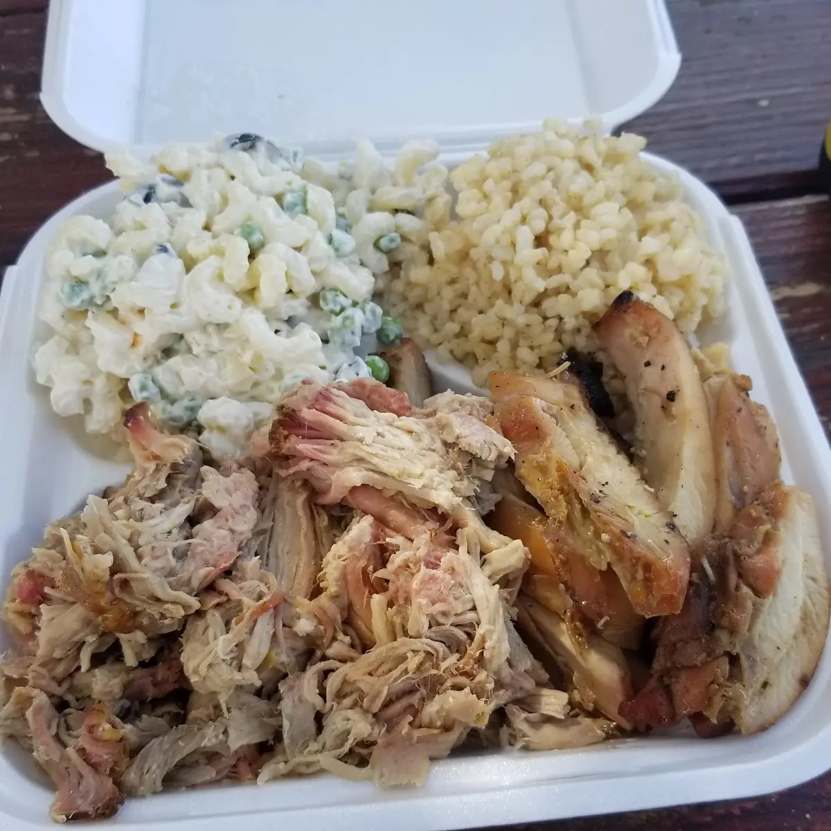 Chicken Pork Macaroni Salad and Brown Rice