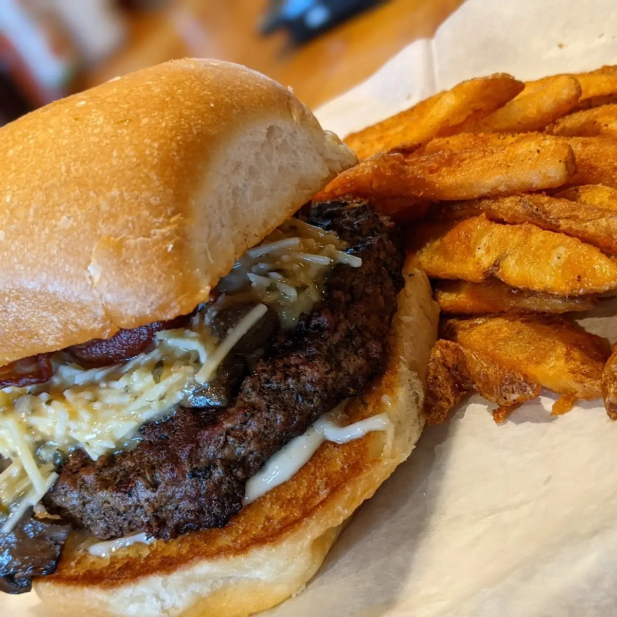 Burger and Beer Battered Fries