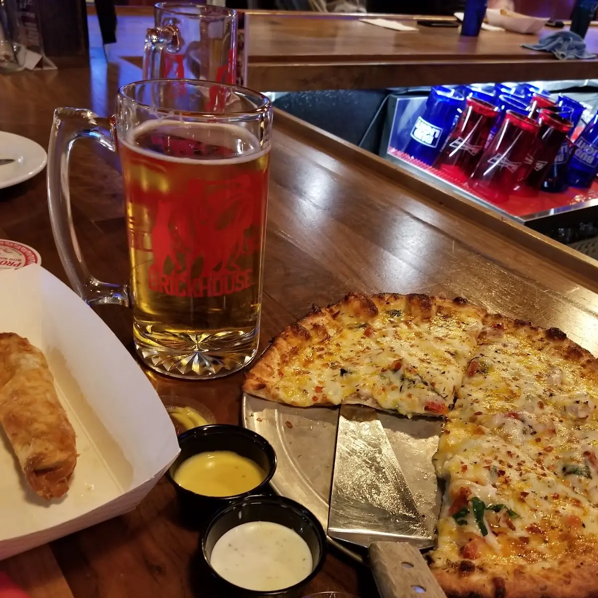 Fried Pickles and Chicken Alfredo Pizza