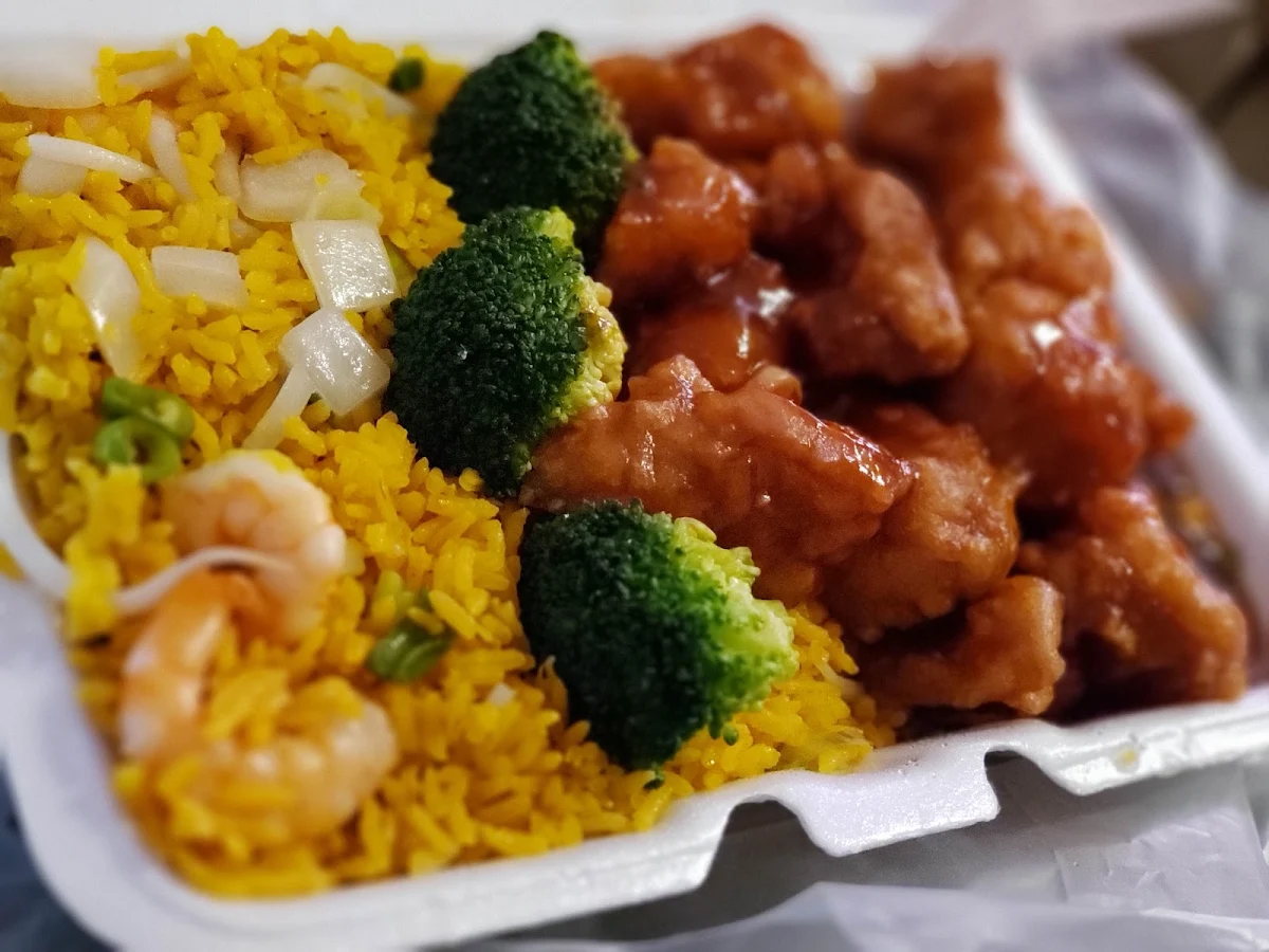 General TSO Chicken w Shrimp Fried Rice