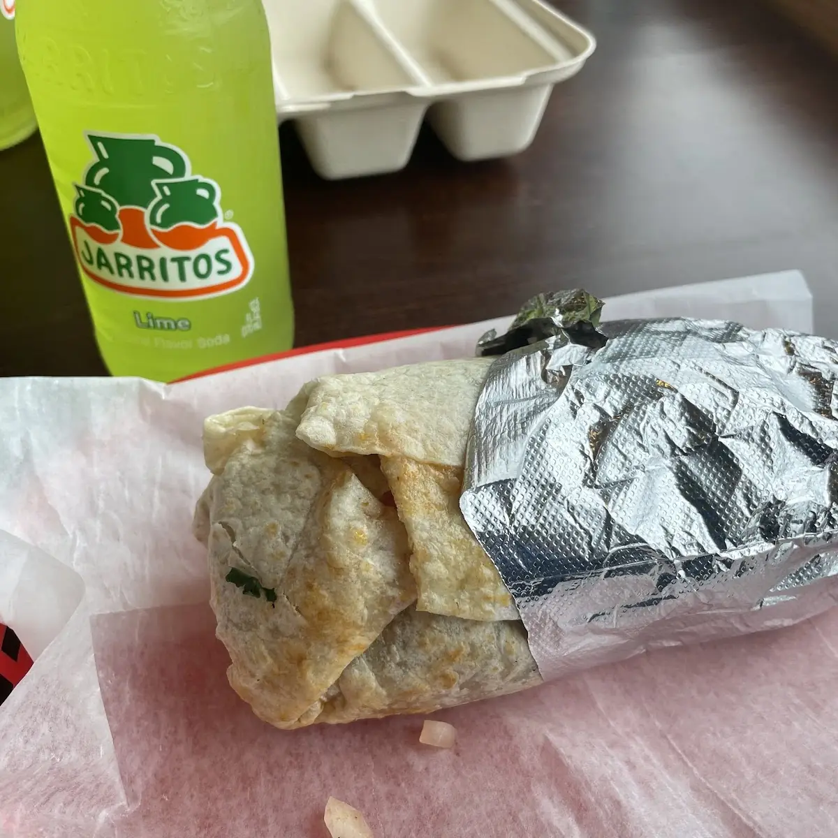 Barbacoa Burrito and Jarritos Lime