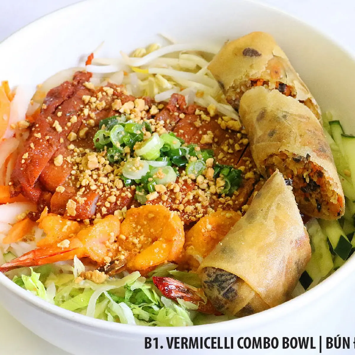 Vegetarian Egg Rolls over Vermicelli