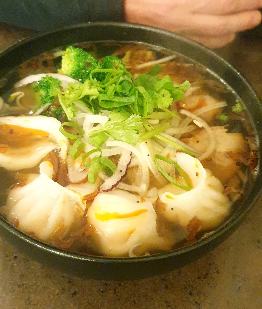 Pork and Seafood Dumpling Noodle Soup, Noodles and Rice Restaurant