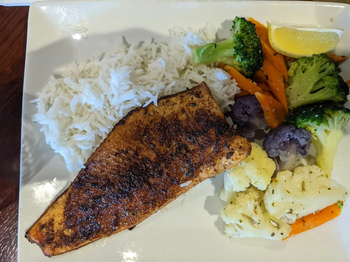 Blackened Salmon and Rice with Vegetables