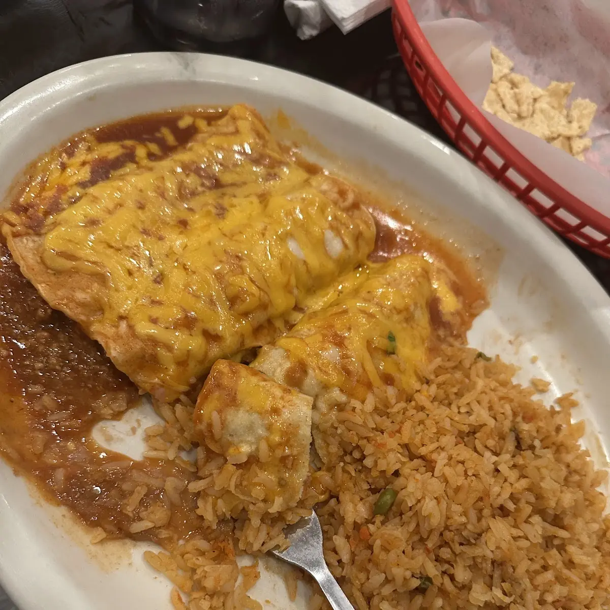Two Cheese Quesadillas One Cheese Enchilada and Rice