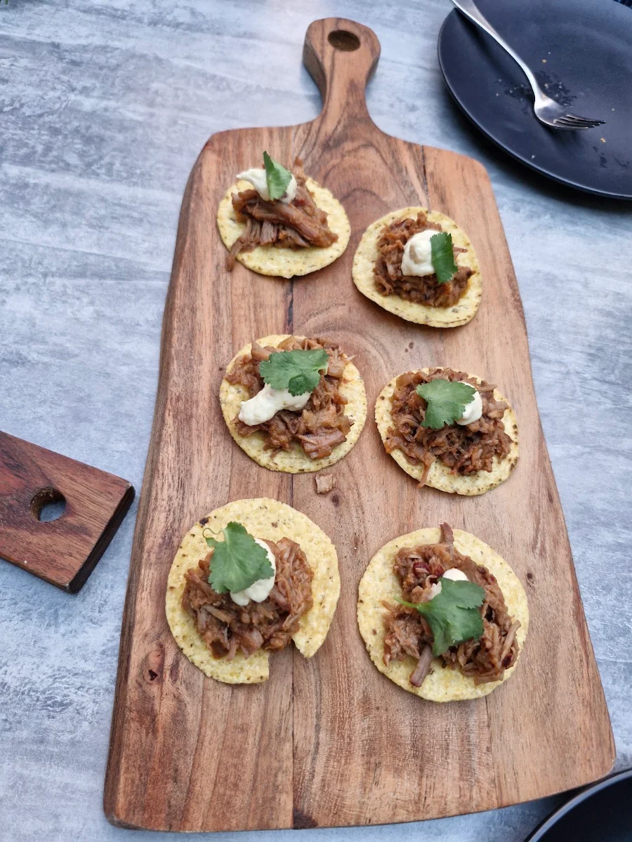 Chipotle Pulled Pork Tostaditas, The Tipsy Cow - Cocktail Tapas Bar & Beer Garden