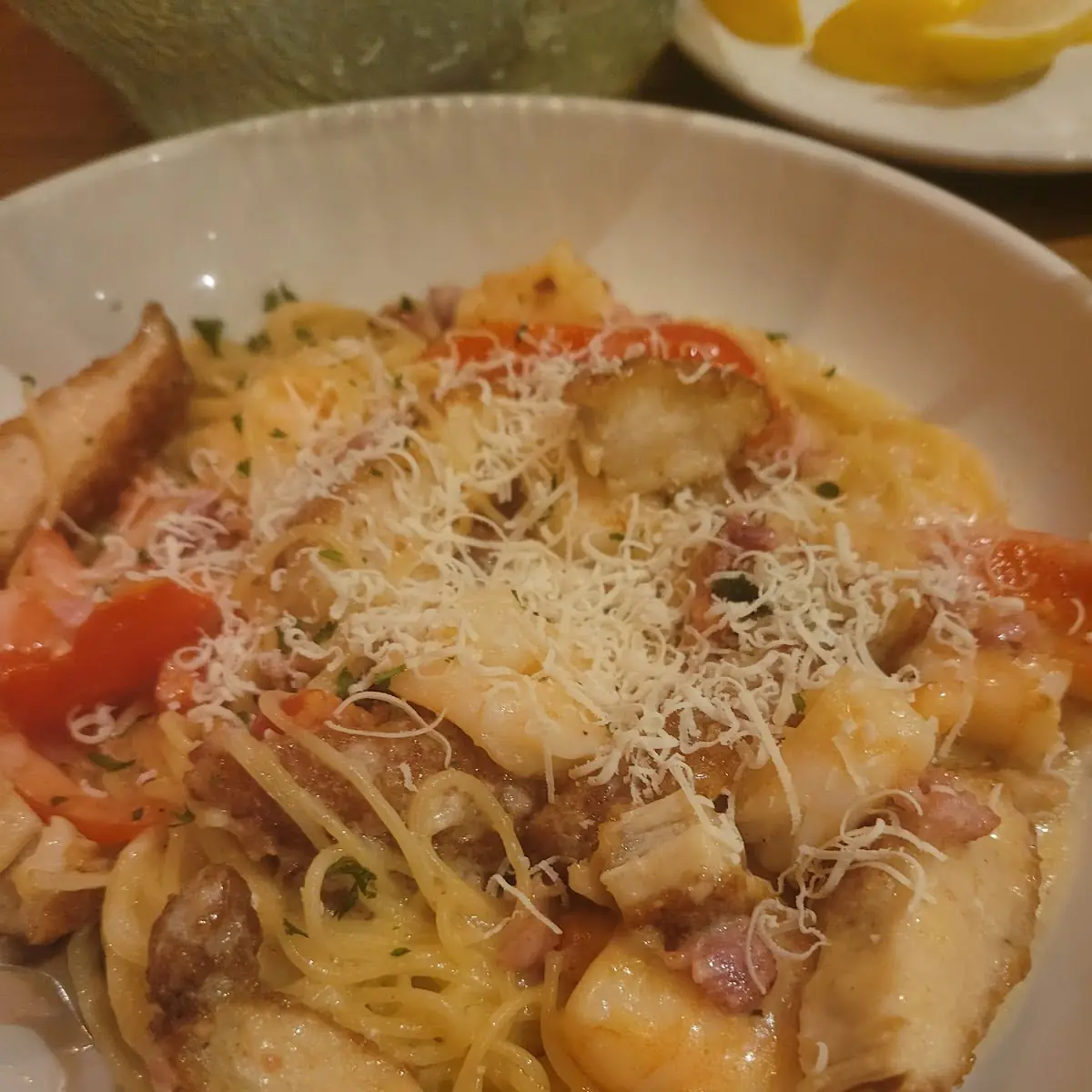 Shrimp Chicken Carbonara Spaghetti