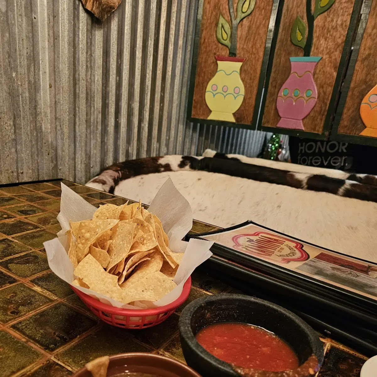Complimentary Chips Refried Beans and Salsa