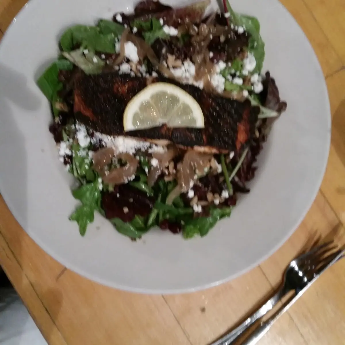 Cranberry Walnut Salad with Blackened Salmon