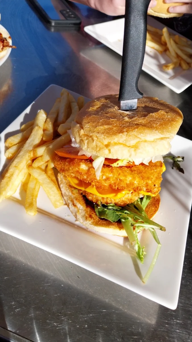 Chicken Burger Chips and Salad