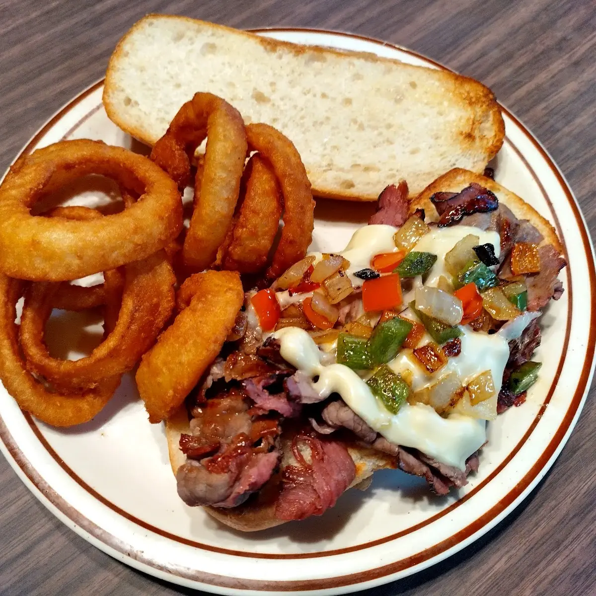 Philly Cheese Steak and Onion Rings
